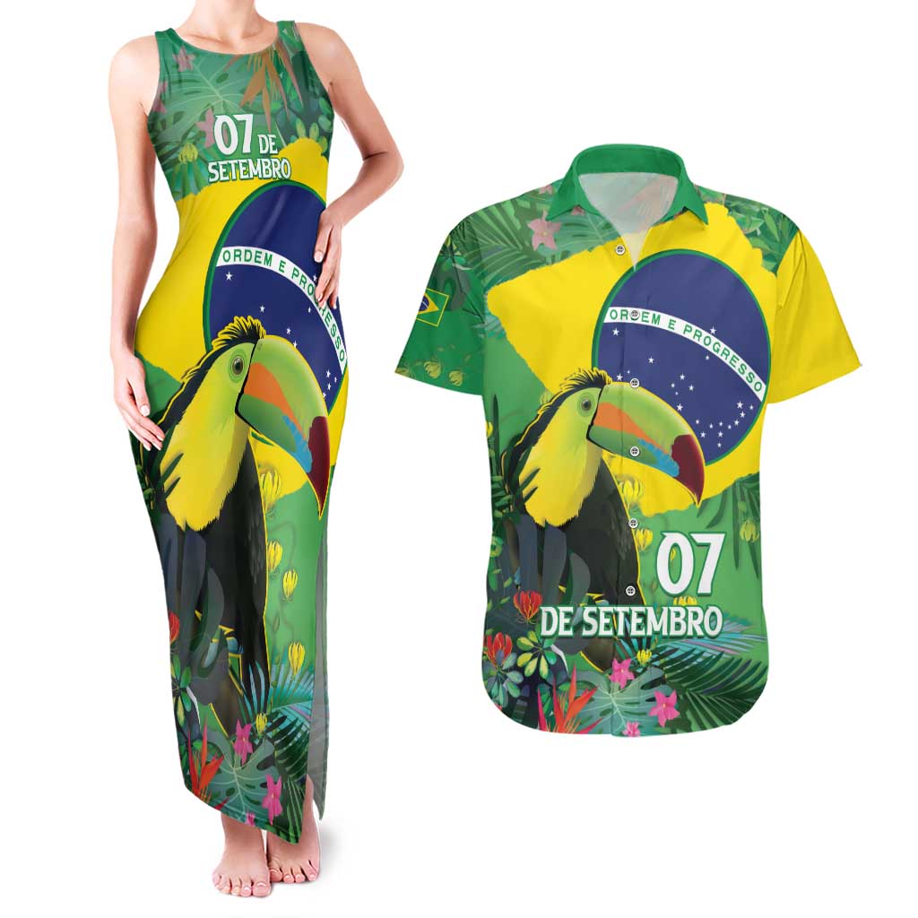 Feliz Dia Da Indepencencia Brazil Couples Matching Tank Maxi Dress and Hawaiian Shirt Brasil Toucan Tropical Vibes - Wonder Print Shop