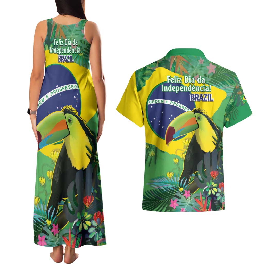 Feliz Dia Da Indepencencia Brazil Couples Matching Tank Maxi Dress and Hawaiian Shirt Brasil Toucan Tropical Vibes - Wonder Print Shop