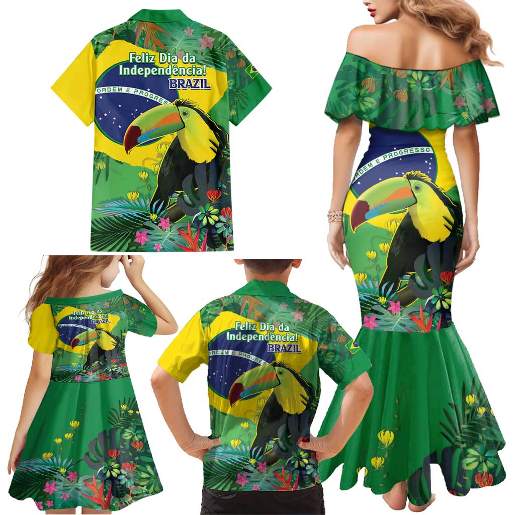 Feliz Dia Da Indepencencia Brazil Family Matching Mermaid Dress and Hawaiian Shirt Brasil Toucan Tropical Vibes - Wonder Print Shop