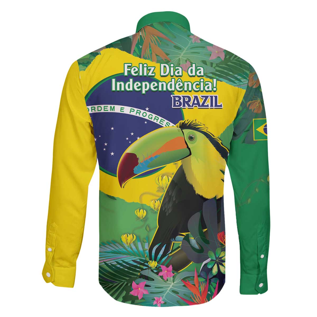 Feliz Dia Da Indepencencia Brazil Family Matching Off The Shoulder Long Sleeve Dress and Hawaiian Shirt Brasil Toucan Tropical Vibes - Wonder Print Shop