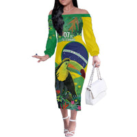 Feliz Dia Da Indepencencia Brazil Family Matching Off The Shoulder Long Sleeve Dress and Hawaiian Shirt Brasil Toucan Tropical Vibes - Wonder Print Shop