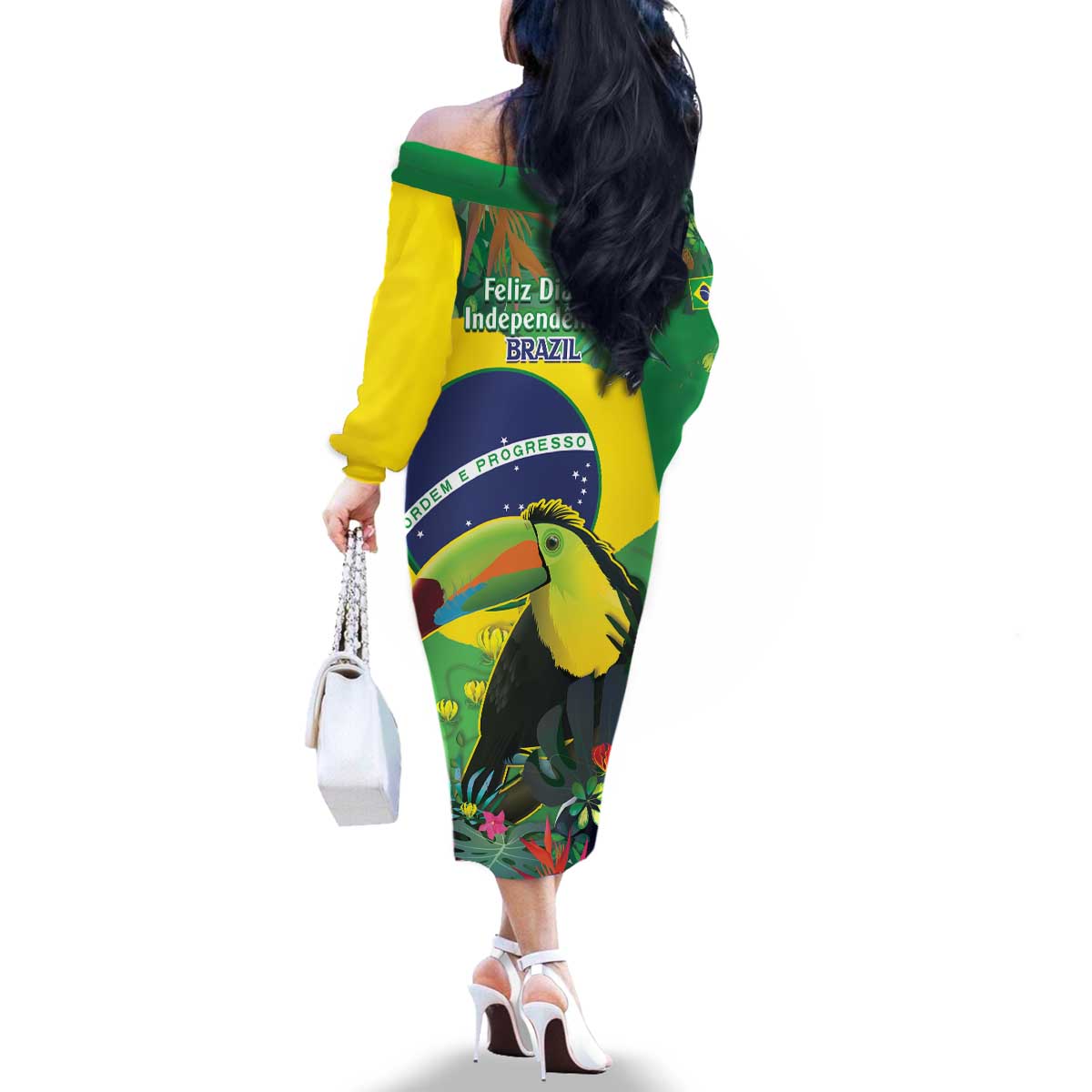 Feliz Dia Da Indepencencia Brazil Family Matching Off The Shoulder Long Sleeve Dress and Hawaiian Shirt Brasil Toucan Tropical Vibes - Wonder Print Shop