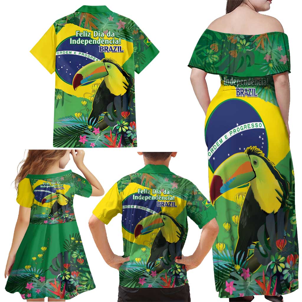 Feliz Dia Da Indepencencia Brazil Family Matching Off Shoulder Maxi Dress and Hawaiian Shirt Brasil Toucan Tropical Vibes - Wonder Print Shop