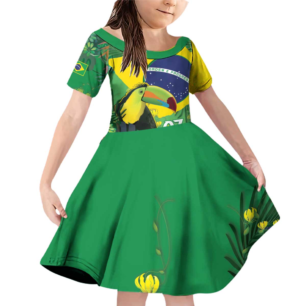 Feliz Dia Da Indepencencia Brazil Family Matching Off Shoulder Short Dress and Hawaiian Shirt Brasil Toucan Tropical Vibes - Wonder Print Shop