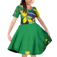 Feliz Dia Da Indepencencia Brazil Family Matching Off Shoulder Short Dress and Hawaiian Shirt Brasil Toucan Tropical Vibes - Wonder Print Shop