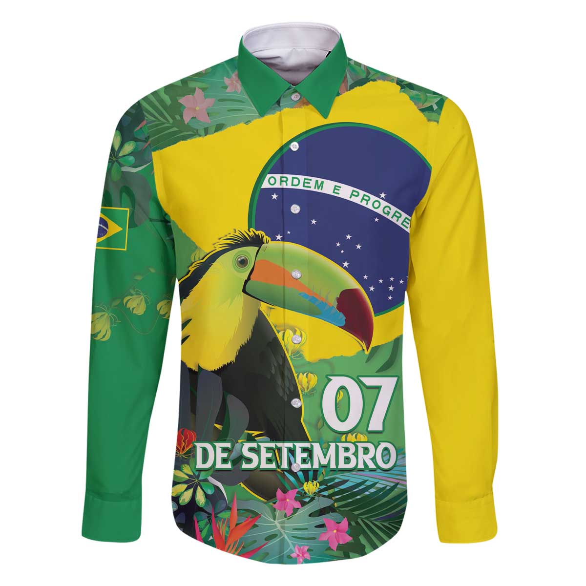 Feliz Dia Da Indepencencia Brazil Family Matching Off Shoulder Short Dress and Hawaiian Shirt Brasil Toucan Tropical Vibes - Wonder Print Shop