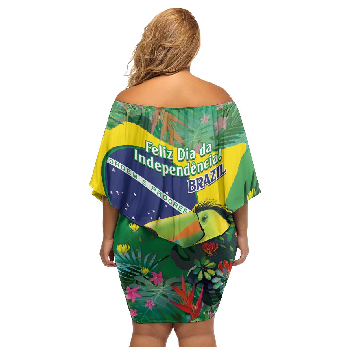 Feliz Dia Da Indepencencia Brazil Family Matching Off Shoulder Short Dress and Hawaiian Shirt Brasil Toucan Tropical Vibes - Wonder Print Shop