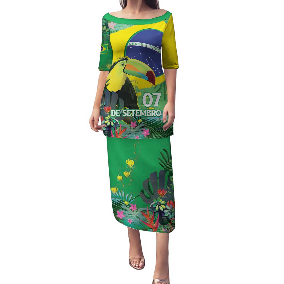 Feliz Dia Da Indepencencia Brazil Family Matching Puletasi and Hawaiian Shirt Brasil Toucan Tropical Vibes - Wonder Print Shop