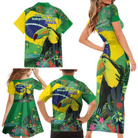 Feliz Dia Da Indepencencia Brazil Family Matching Short Sleeve Bodycon Dress and Hawaiian Shirt Brasil Toucan Tropical Vibes - Wonder Print Shop