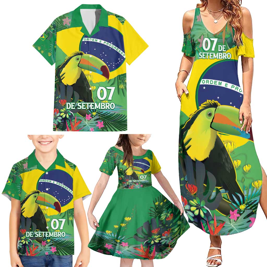 Feliz Dia Da Indepencencia Brazil Family Matching Summer Maxi Dress and Hawaiian Shirt Brasil Toucan Tropical Vibes - Wonder Print Shop