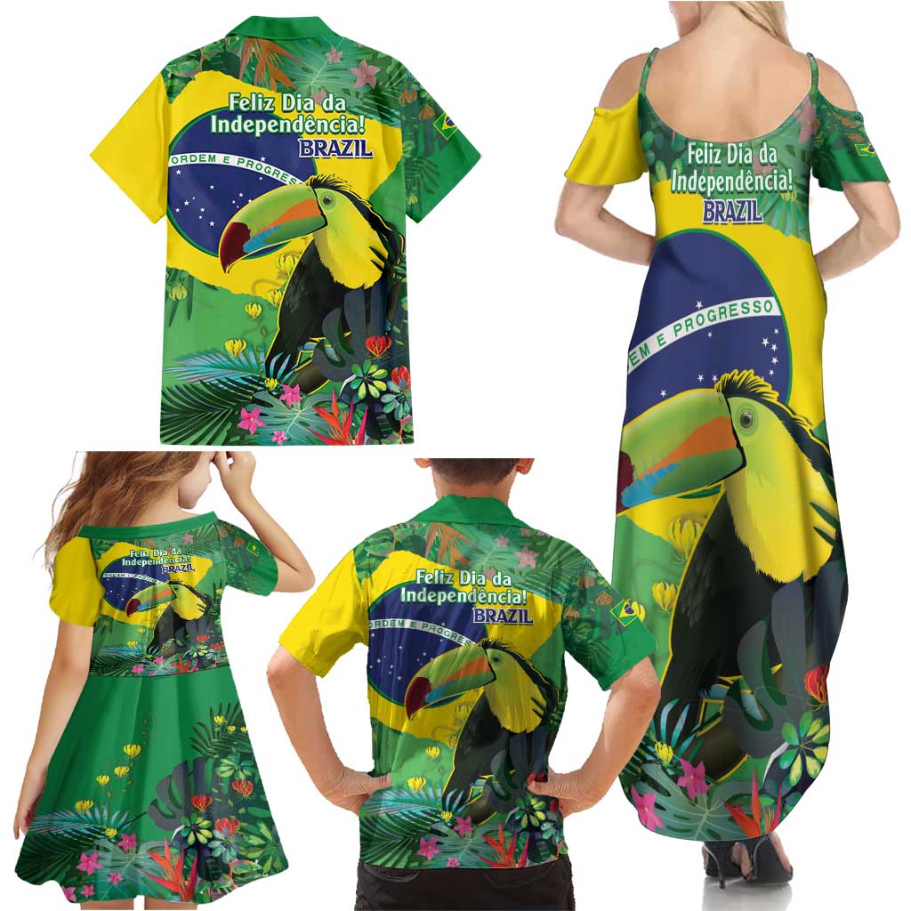 Feliz Dia Da Indepencencia Brazil Family Matching Summer Maxi Dress and Hawaiian Shirt Brasil Toucan Tropical Vibes - Wonder Print Shop