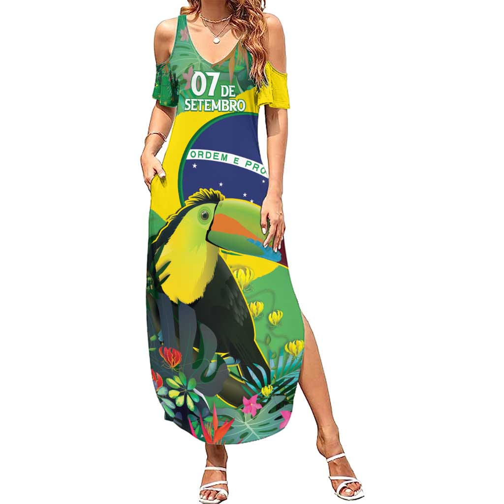 Feliz Dia Da Indepencencia Brazil Family Matching Summer Maxi Dress and Hawaiian Shirt Brasil Toucan Tropical Vibes - Wonder Print Shop