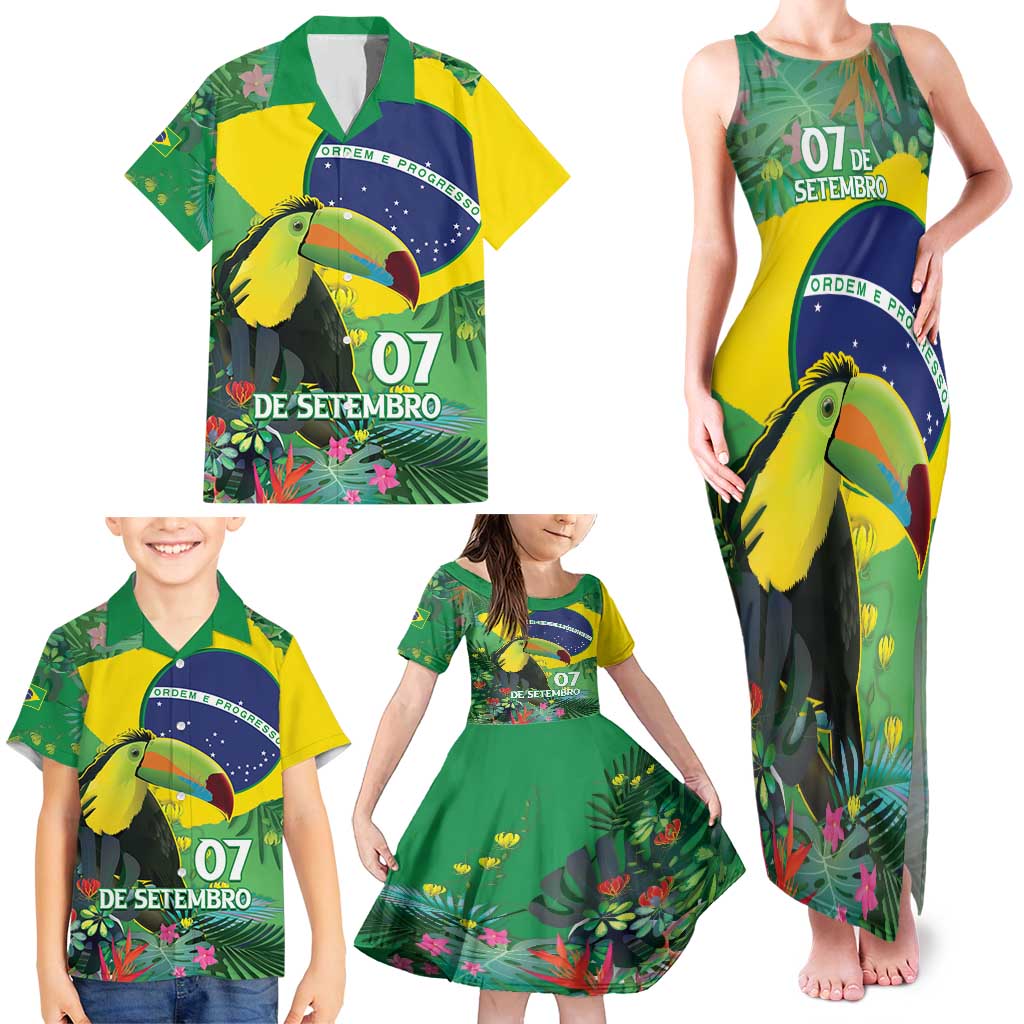 Feliz Dia Da Indepencencia Brazil Family Matching Tank Maxi Dress and Hawaiian Shirt Brasil Toucan Tropical Vibes - Wonder Print Shop