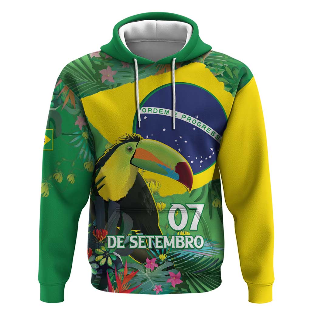 Feliz Dia Da Indepencencia Brazil Hoodie Brasil Toucan Tropical Vibes - Wonder Print Shop
