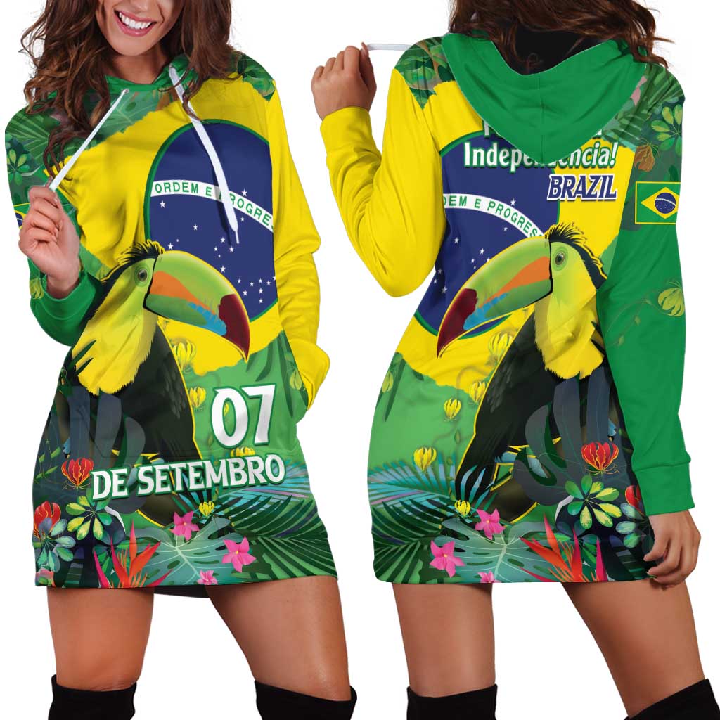 Feliz Dia Da Indepencencia Brazil Hoodie Dress Brasil Toucan Tropical Vibes - Wonder Print Shop