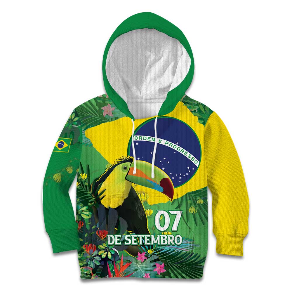 Feliz Dia Da Indepencencia Brazil Kid Hoodie Brasil Toucan Tropical Vibes - Wonder Print Shop