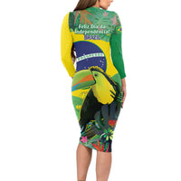 Feliz Dia Da Indepencencia Brazil Long Sleeve Bodycon Dress Brasil Toucan Tropical Vibes - Wonder Print Shop