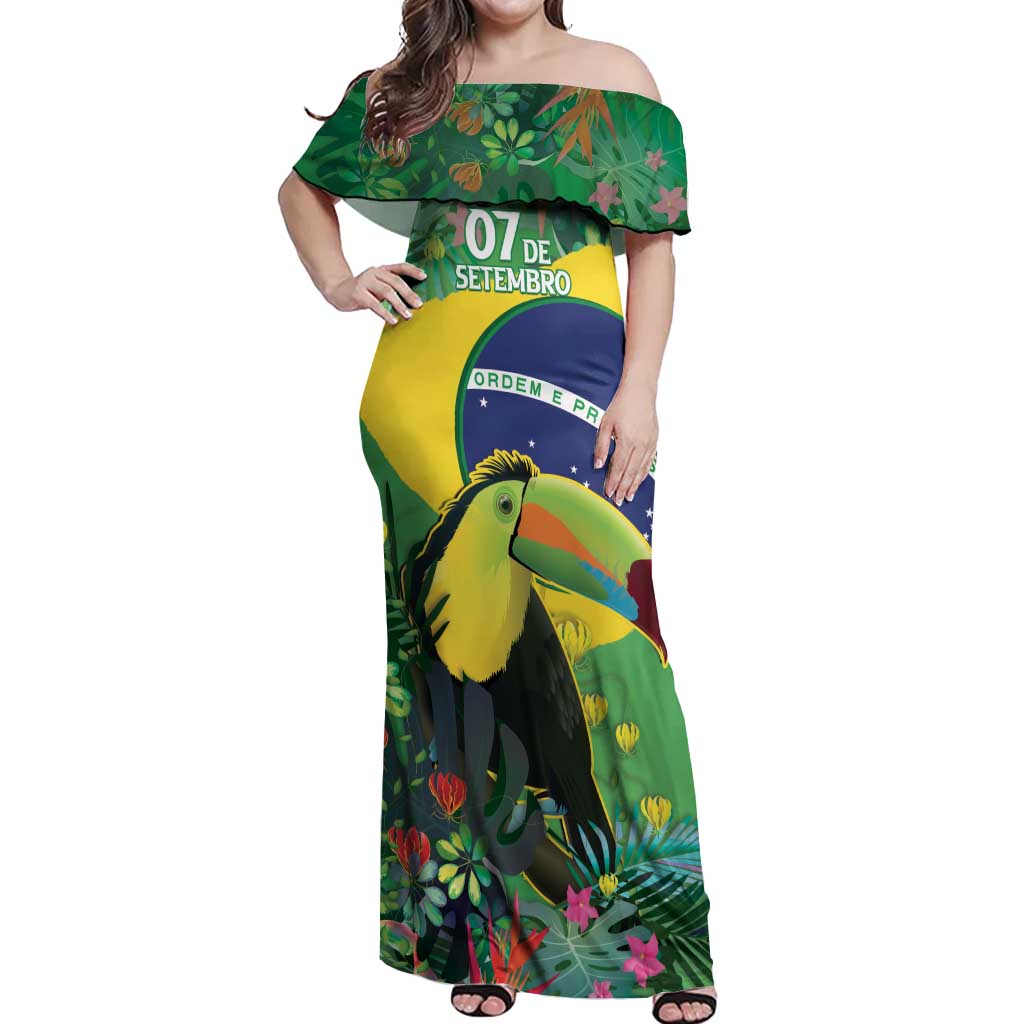 Feliz Dia Da Indepencencia Brazil Off Shoulder Maxi Dress Brasil Toucan Tropical Vibes - Wonder Print Shop