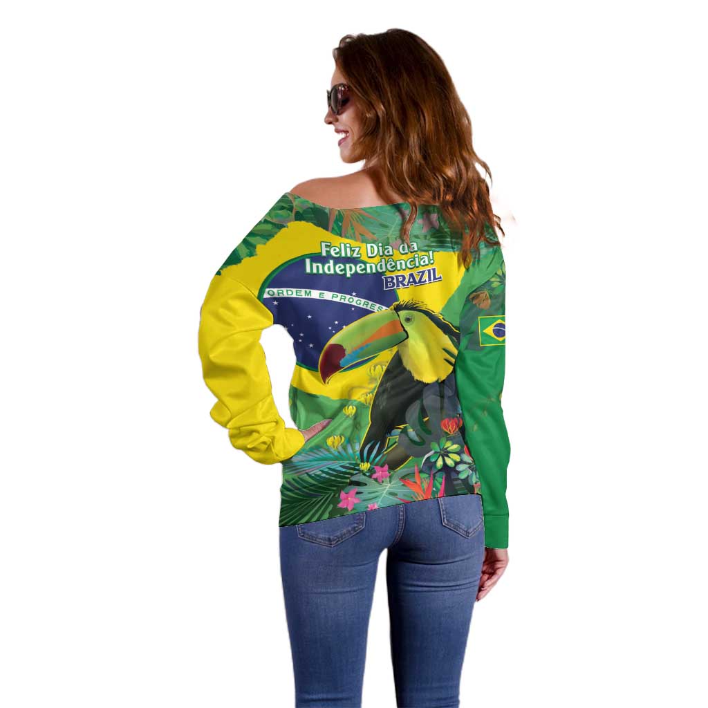 Feliz Dia Da Indepencencia Brazil Off Shoulder Sweater Brasil Toucan Tropical Vibes - Wonder Print Shop