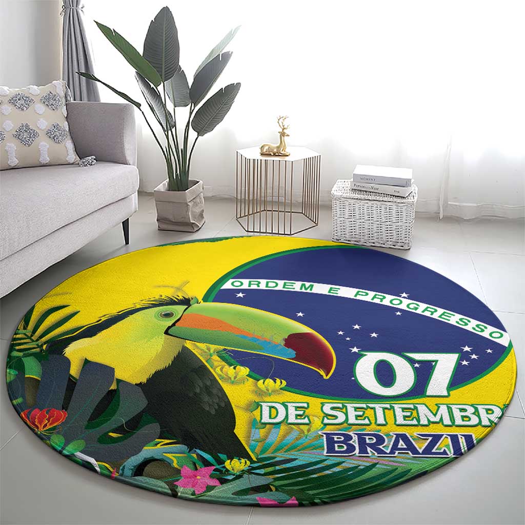 Feliz Dia Da Indepencencia Brazil Round Carpet Brasil Toucan Tropical Vibes