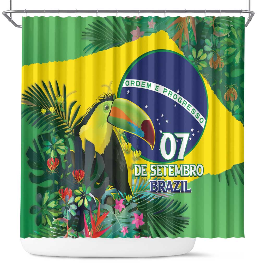 Feliz Dia Da Indepencencia Brazil Shower Curtain Brasil Toucan Tropical Vibes