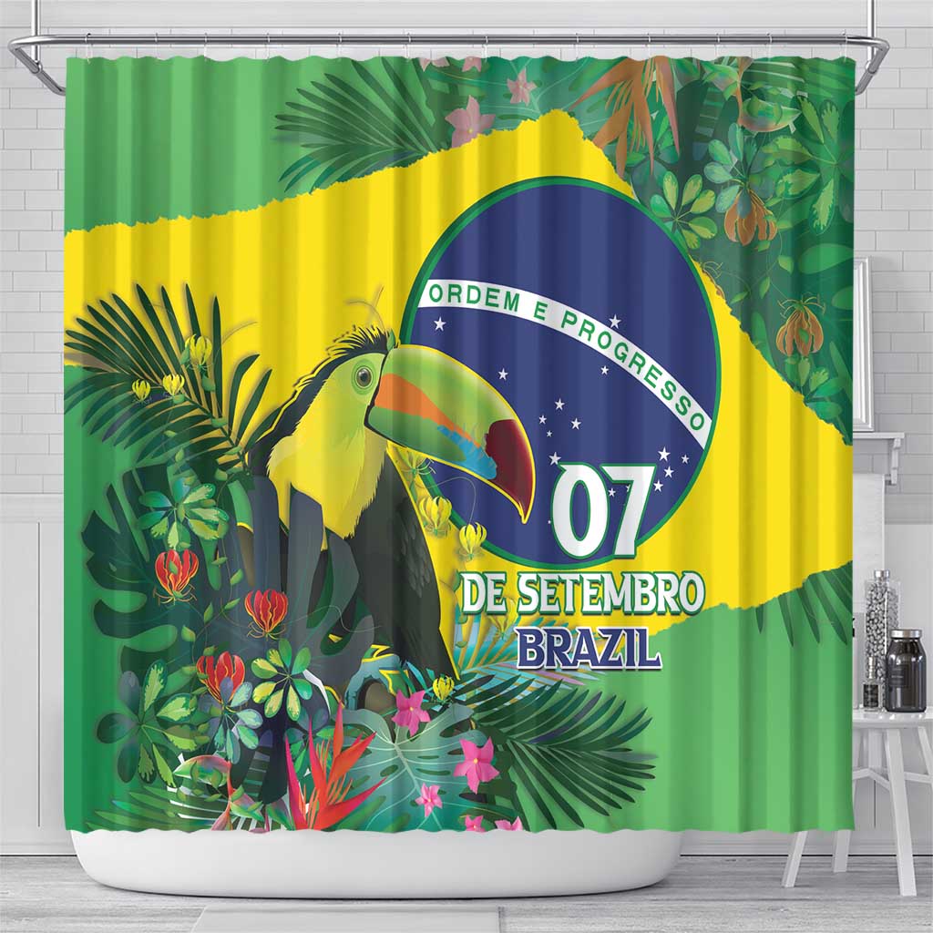 Feliz Dia Da Indepencencia Brazil Shower Curtain Brasil Toucan Tropical Vibes