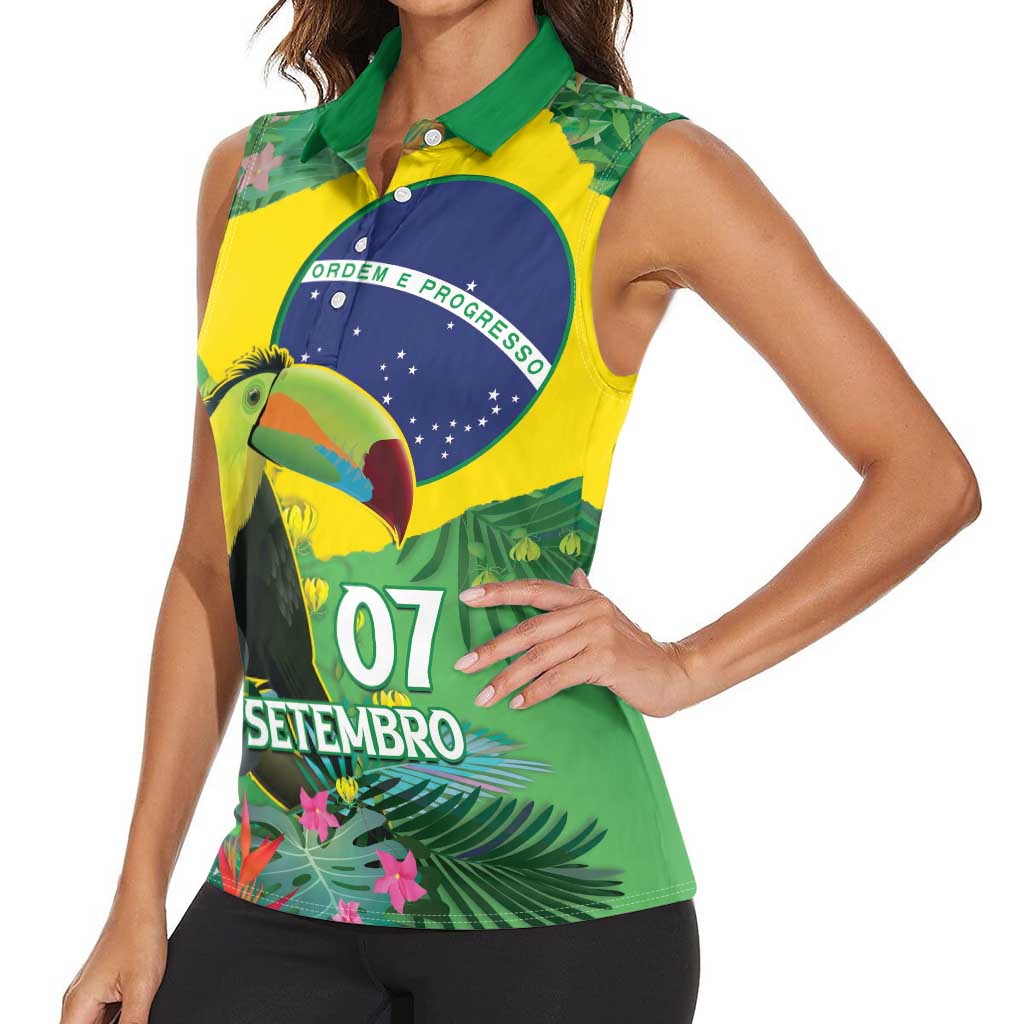 Feliz Dia Da Indepencencia Brazil Women Sleeveless Polo Shirt Brasil Toucan Tropical Vibes - Wonder Print Shop