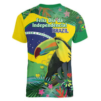 Feliz Dia Da Indepencencia Brazil Women V-Neck T-Shirt Brasil Toucan Tropical Vibes - Wonder Print Shop