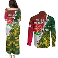Personalised South Africa And England Rugby Couples Matching Puletasi Dress and Long Sleeve Button Shirts 2023 Springboks Combine Red Roses Sporty Style - Wonder Print Shop