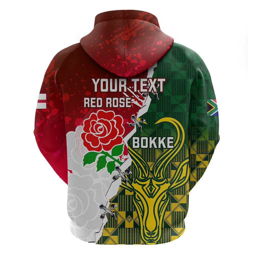 Personalised South Africa And England Rugby Hoodie 2023 Springboks Combine Red Roses Sporty Style - Wonder Print Shop