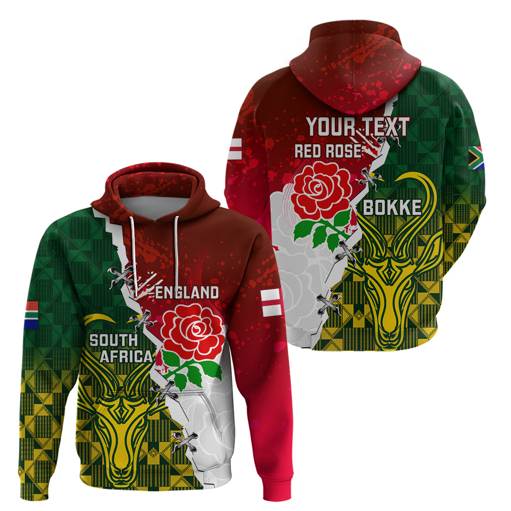 Personalised South Africa And England Rugby Hoodie 2023 Springboks Combine Red Roses Sporty Style - Wonder Print Shop