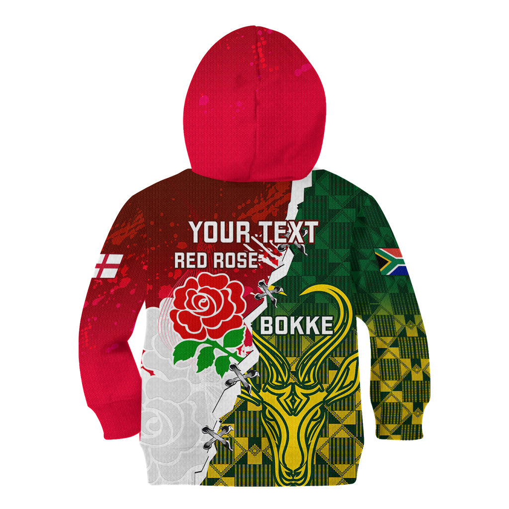 Personalised South Africa And England Rugby Kid Hoodie 2023 Springboks Combine Red Roses Sporty Style - Wonder Print Shop
