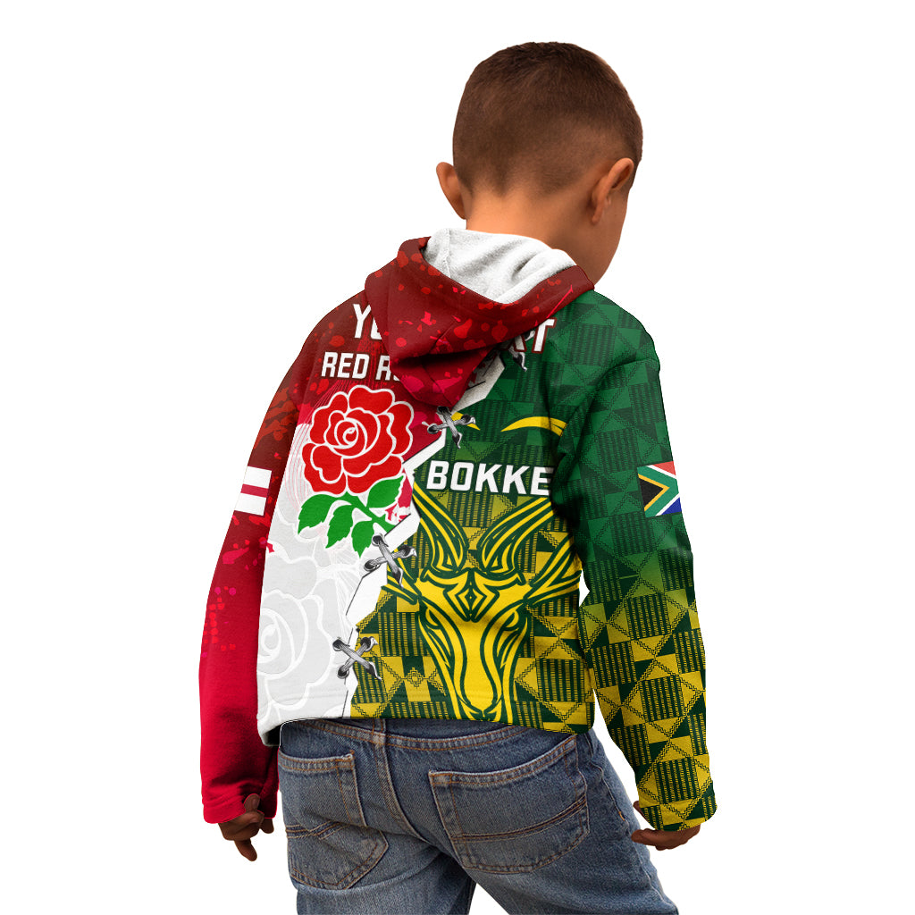 Personalised South Africa And England Rugby Kid Hoodie 2023 Springboks Combine Red Roses Sporty Style - Wonder Print Shop