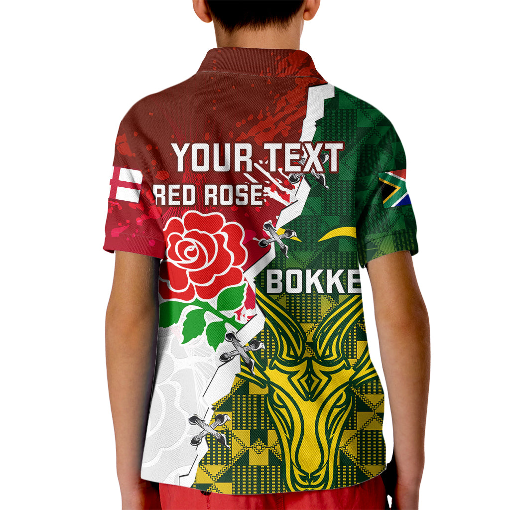 Personalised South Africa And England Rugby Kid Polo Shirt 2023 Springboks Combine Red Roses Sporty Style - Wonder Print Shop