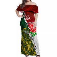 Personalised South Africa And England Rugby Off Shoulder Maxi Dress 2023 Springboks Combine Red Roses Sporty Style - Wonder Print Shop