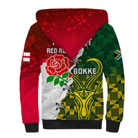 Personalised South Africa And England Rugby Sherpa Hoodie 2023 Springboks Combine Red Roses Sporty Style - Wonder Print Shop