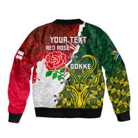 Personalised South Africa And England Rugby Sleeve Zip Bomber Jacket 2023 Springboks Combine Red Roses Sporty Style - Wonder Print Shop