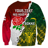 Personalised South Africa And England Rugby Sweatshirt 2023 Springboks Combine Red Roses Sporty Style - Wonder Print Shop