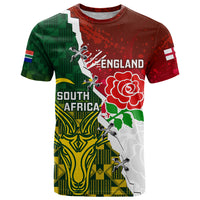 Personalised South Africa And England Rugby T Shirt 2023 Springboks Combine Red Roses Sporty Style - Wonder Print Shop