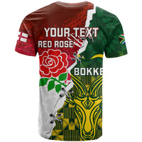 Personalised South Africa And England Rugby T Shirt 2023 Springboks Combine Red Roses Sporty Style - Wonder Print Shop