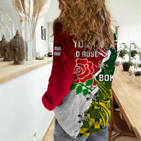 Personalised South Africa And England Rugby Women Casual Shirt 2023 Springboks Combine Red Roses Sporty Style - Wonder Print Shop