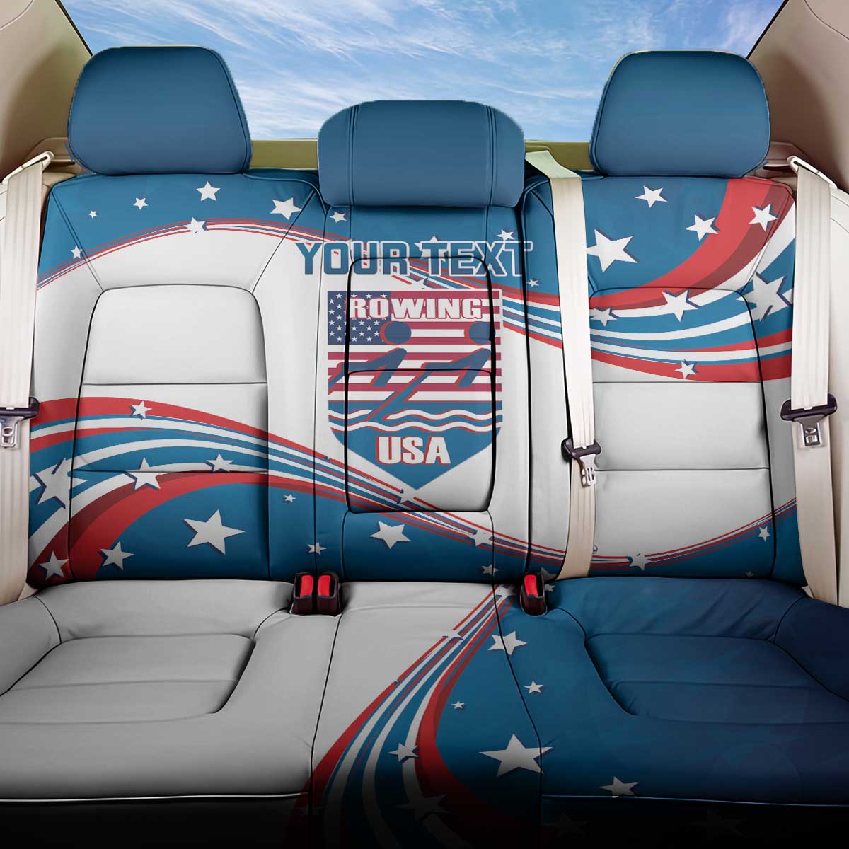 Personalized USA Rowing Back Car Seat Cover 2024 United States Flag Curve Style - Wonder Print Shop