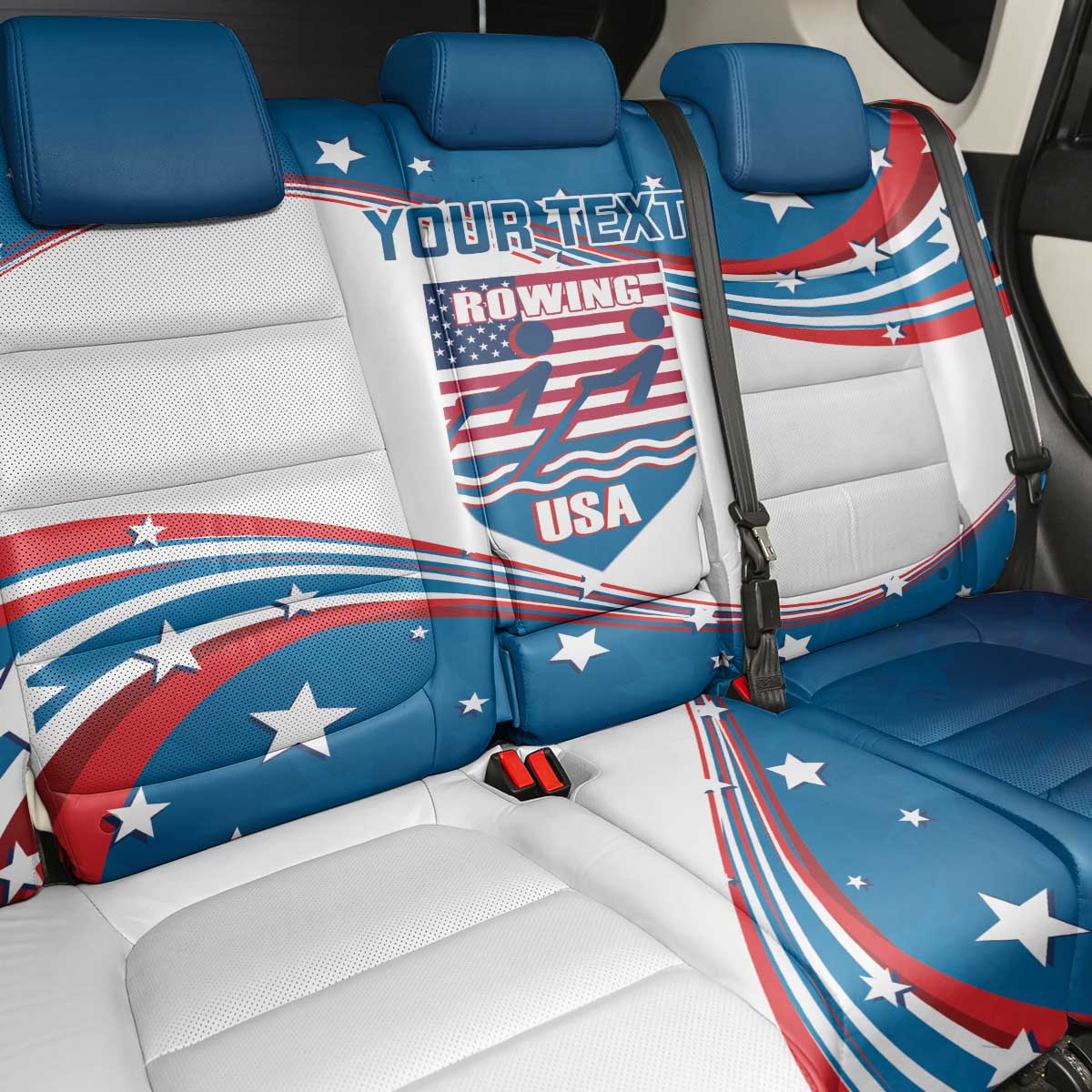 Personalized USA Rowing Back Car Seat Cover 2024 United States Flag Curve Style - Wonder Print Shop