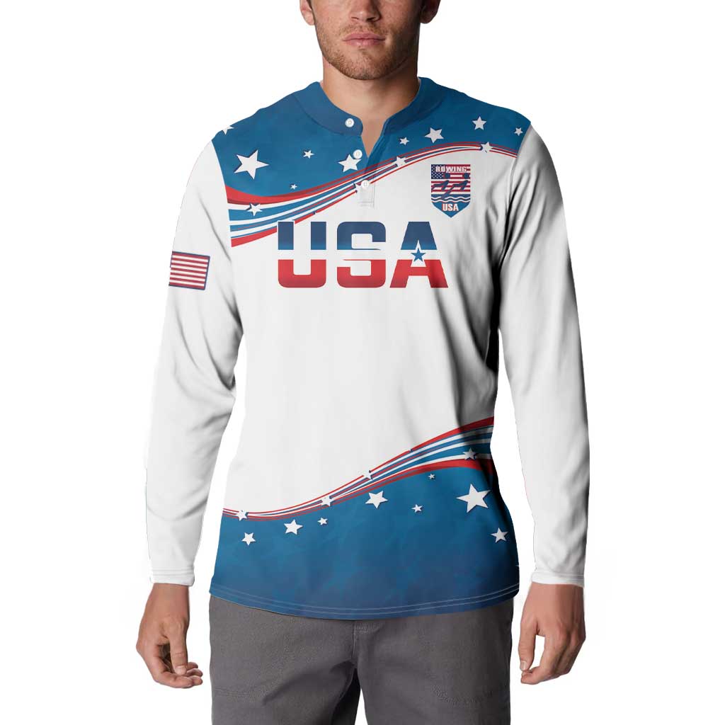 Personalized USA Rowing Button Sweatshirt 2024 United States Flag Curve Style - Wonder Print Shop