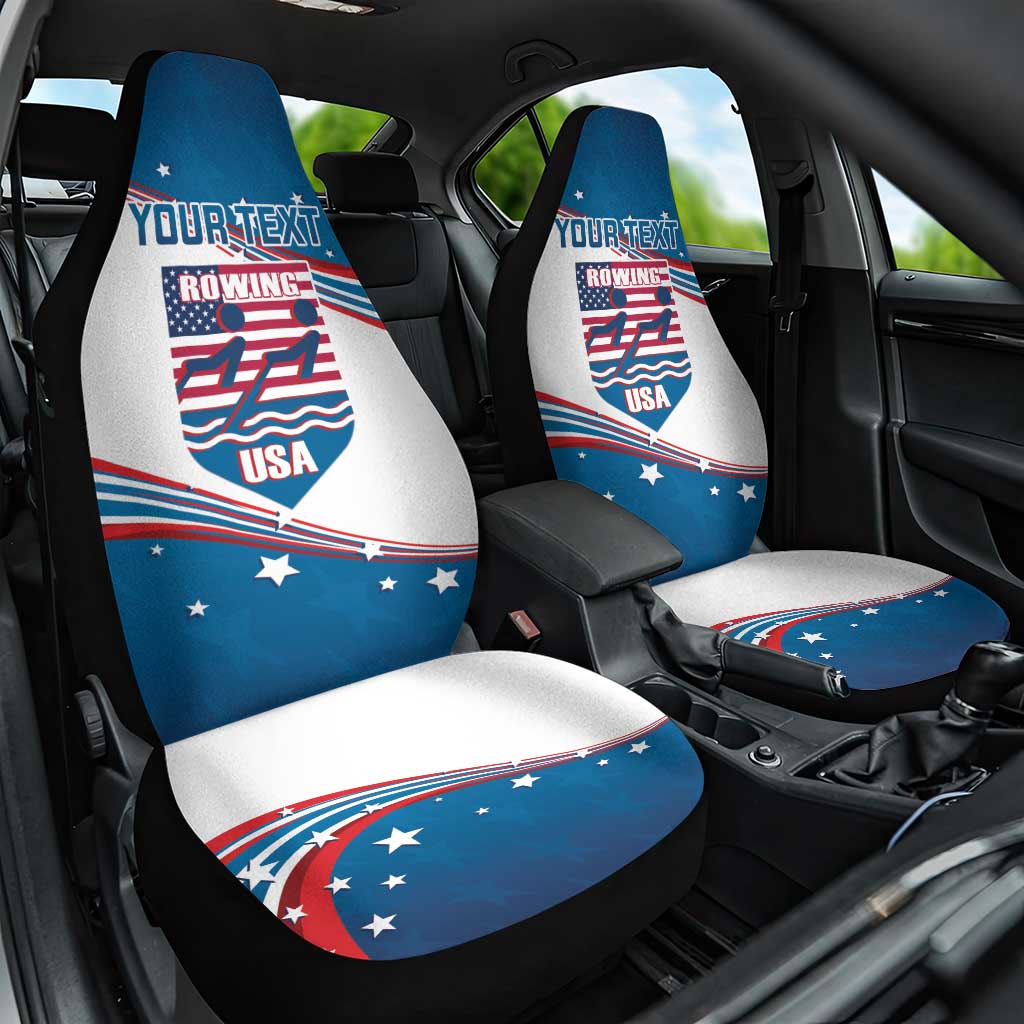 Personalized USA Rowing Car Seat Cover 2024 United States Flag Curve Style - Wonder Print Shop