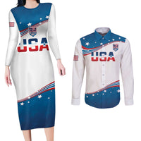 Personalized USA Rowing Couples Matching Long Sleeve Bodycon Dress and Long Sleeve Button Shirt 2024 United States Flag Curve Style - Wonder Print Shop