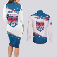 Personalized USA Rowing Couples Matching Long Sleeve Bodycon Dress and Long Sleeve Button Shirt 2024 United States Flag Curve Style - Wonder Print Shop