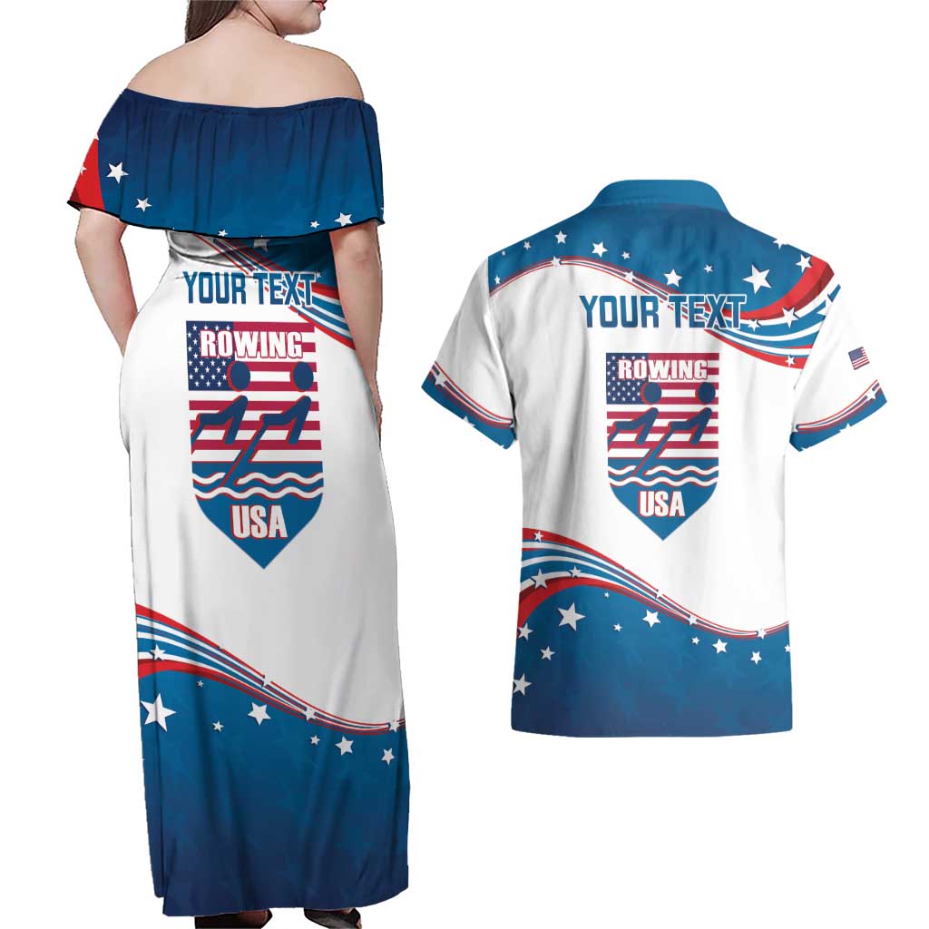 Personalized USA Rowing Couples Matching Off Shoulder Maxi Dress and Hawaiian Shirt 2024 United States Flag Curve Style - Wonder Print Shop