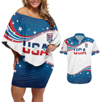 Personalized USA Rowing Couples Matching Off Shoulder Short Dress and Hawaiian Shirt 2024 United States Flag Curve Style - Wonder Print Shop