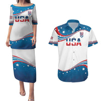 Personalized USA Rowing Couples Matching Puletasi and Hawaiian Shirt 2024 United States Flag Curve Style - Wonder Print Shop